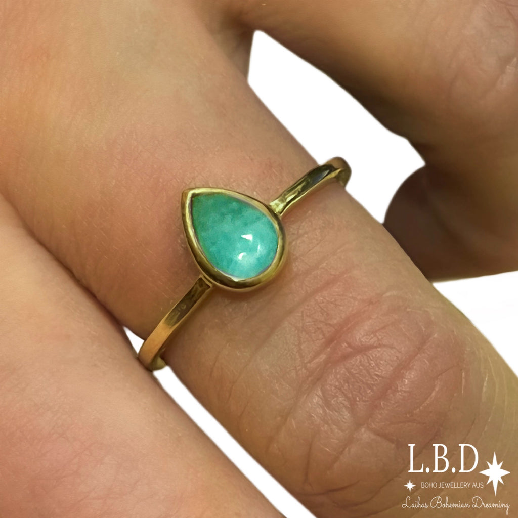 Laihas Mini Tearing Spirit Gold Amazonite Ring Gemstone Gold Ring Laihas Bohemian Dreaming -L.B.D