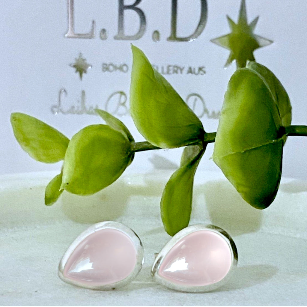 Laihas Classic Chic Rose Quartz Stud Earrings Gemstone Sterling Silver Earrings Laihas Bohemian Dreaming -L.B.D