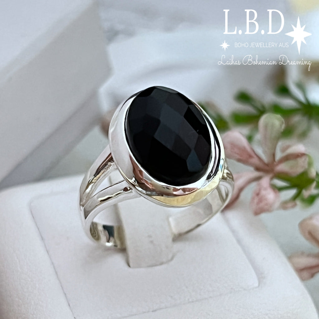 Laihas Iridescent Oval Onyx Ring Gemstone Sterling Silver Ring Laihas Bohemian Dreaming -L.B.D