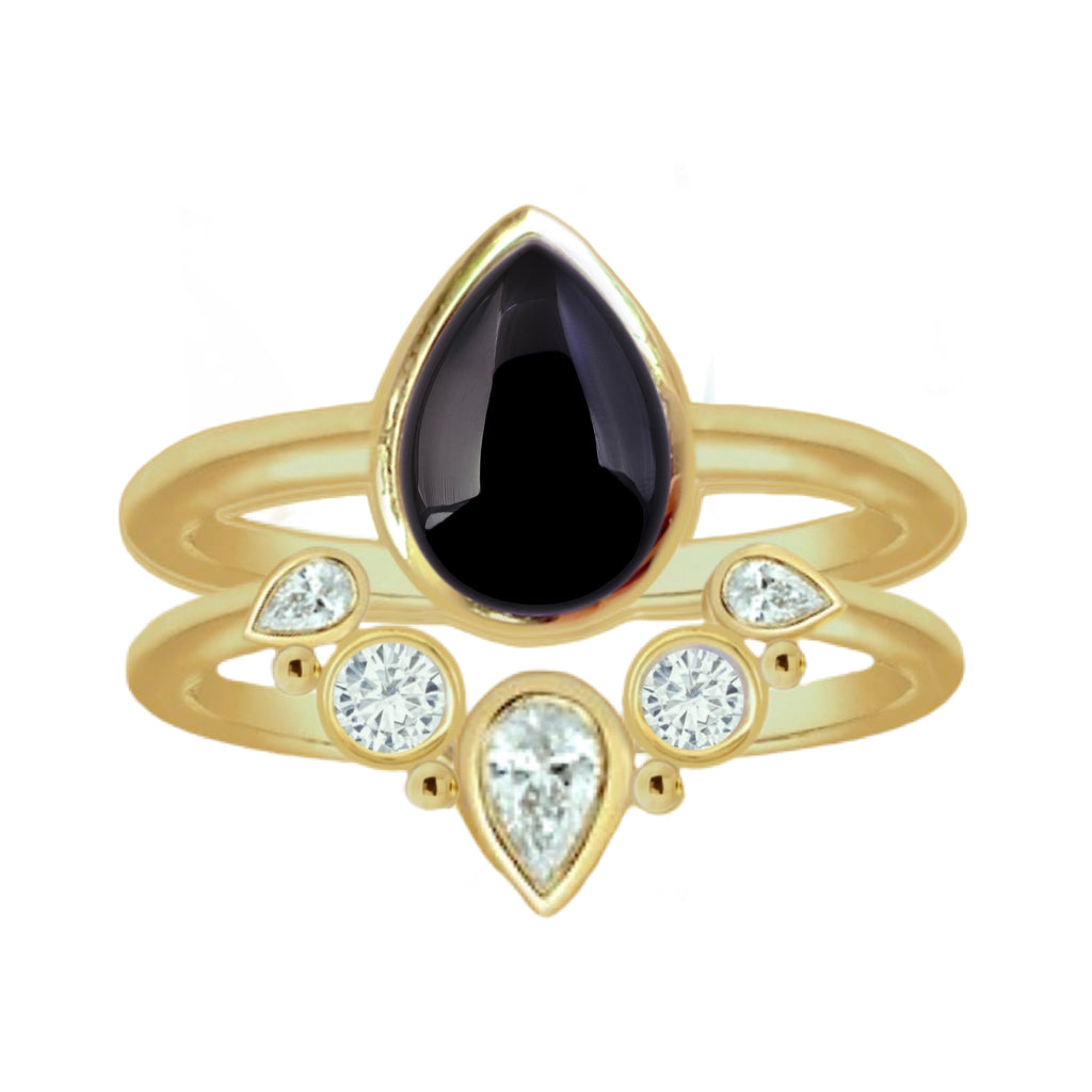 Laihas Queen Of Cups Gold Topaz and Onyx Ring Set Gold gemstone Ring Laihas Bohemian Dreaming -L.B.D