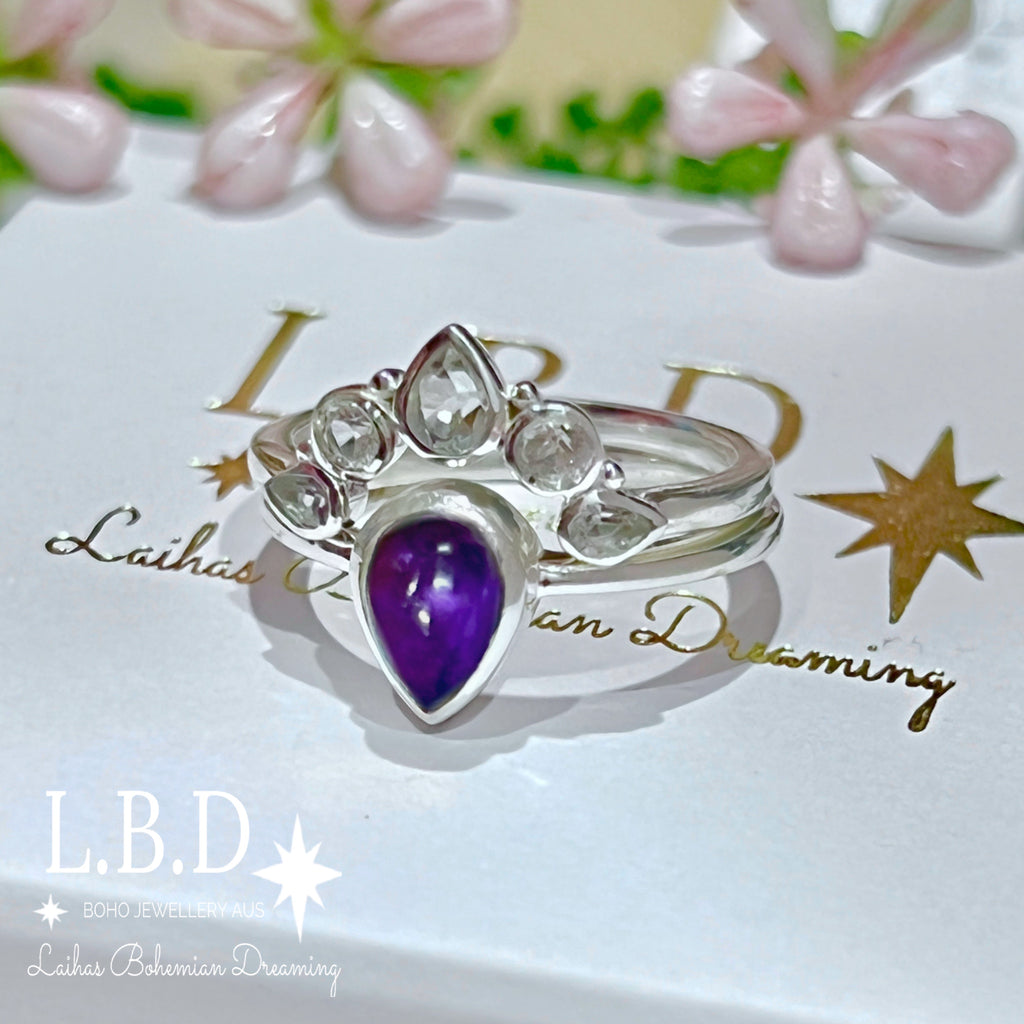 Laihas Queen Of Cups Topaz and Amethyst Ring Set Gemstone Sterling Silver Ring Laihas Bohemian Dreaming -L.B.D