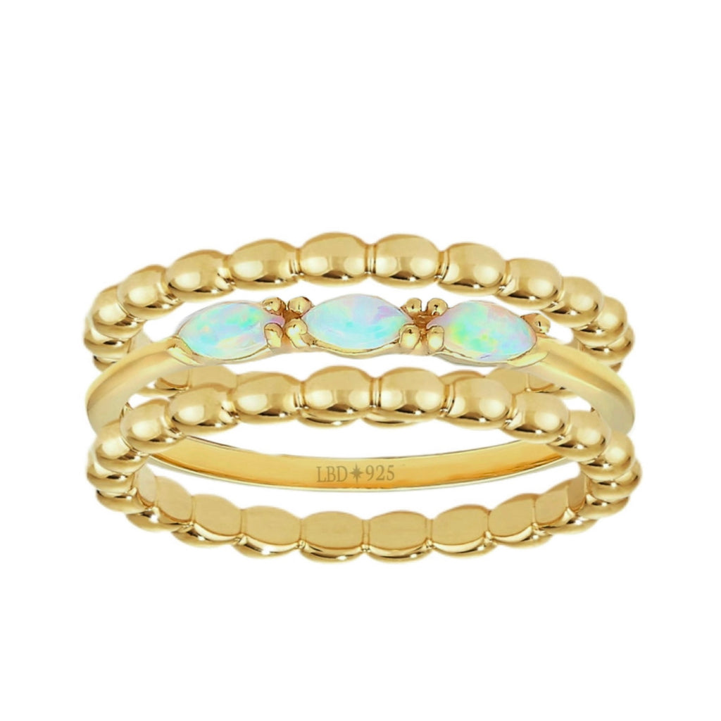 Laihas Three Of Cups Gold Genuine Opal Ring Set Gold gemstone Ring Laihas Bohemian Dreaming -L.B.D
