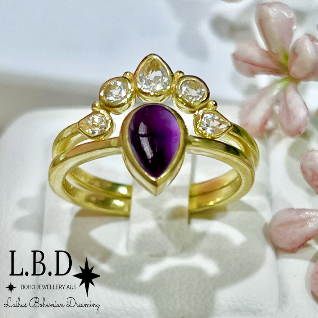 Laihas Queen Of Cups Gold Topaz and Amethyst Ring Set Gold gemstone Ring Laihas Bohemian Dreaming -L.B.D