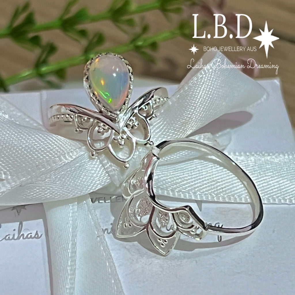 Laihas Daisly Boho Genuine Opal Ring Set Gemstone Sterling Silver Ring Laihas Bohemian Dreaming -L.B.D