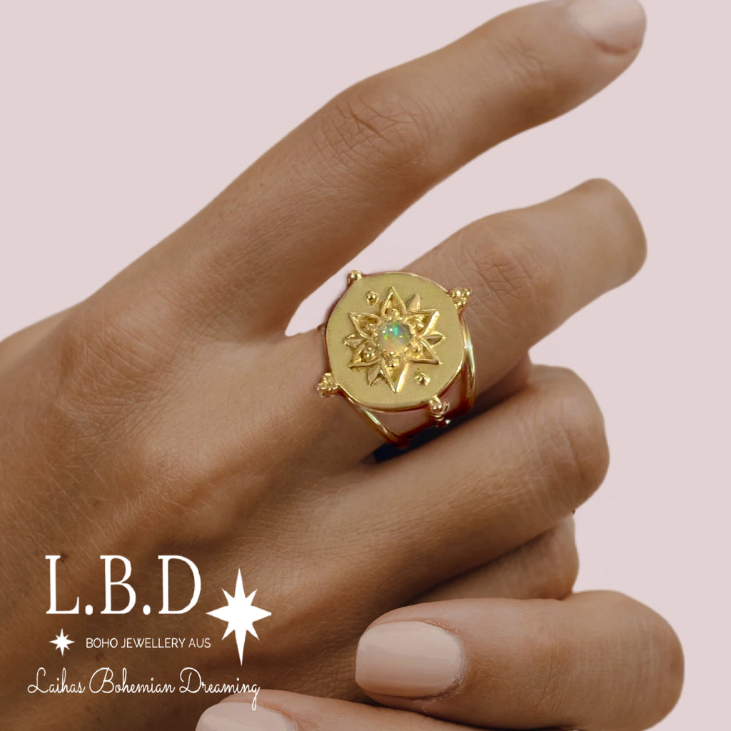 Intricate Vera May Gold Boho Ring- Genuine Opal Ring Gemstone Gold Ring Laihas Bohemian Dreaming -L.B.D