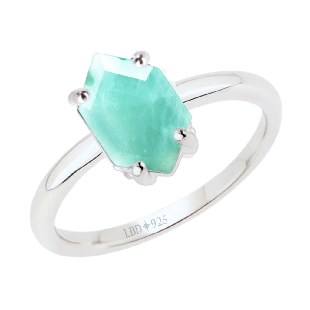 Laihas Mini Hex Crystal Amazonite Ring Gemstone Sterling Silver Ring Laihas Bohemian Dreaming -L.B.D