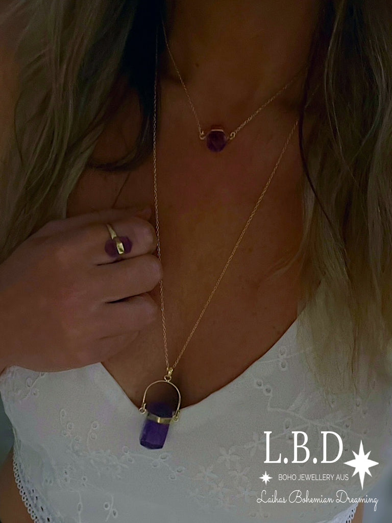 Laihas Crystal Kindness Gold Amethyst Necklace Gold Gemstone Necklace Laihas Bohemian Dreaming -L.B.D