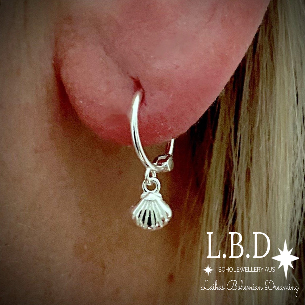 Laihas Mini Sea Shell Hoop Earrings Sterling Silver Earrings Laihas Bohemian Dreaming -L.B.D