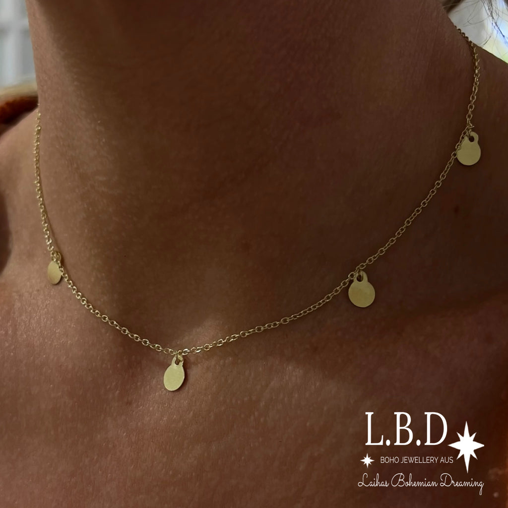 Laihas Gold Round Disk Choker Necklace Gold Necklace Laihas Bohemian Dreaming -L.B.D