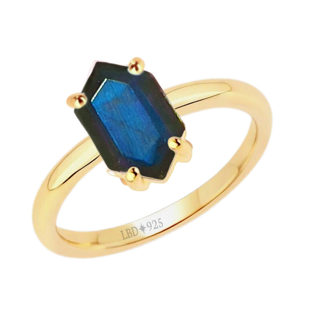 Laihas Gold Mini Hex Crystal Labradorite Ring Gemstone Gold Ring Laihas Bohemian Dreaming -L.B.D