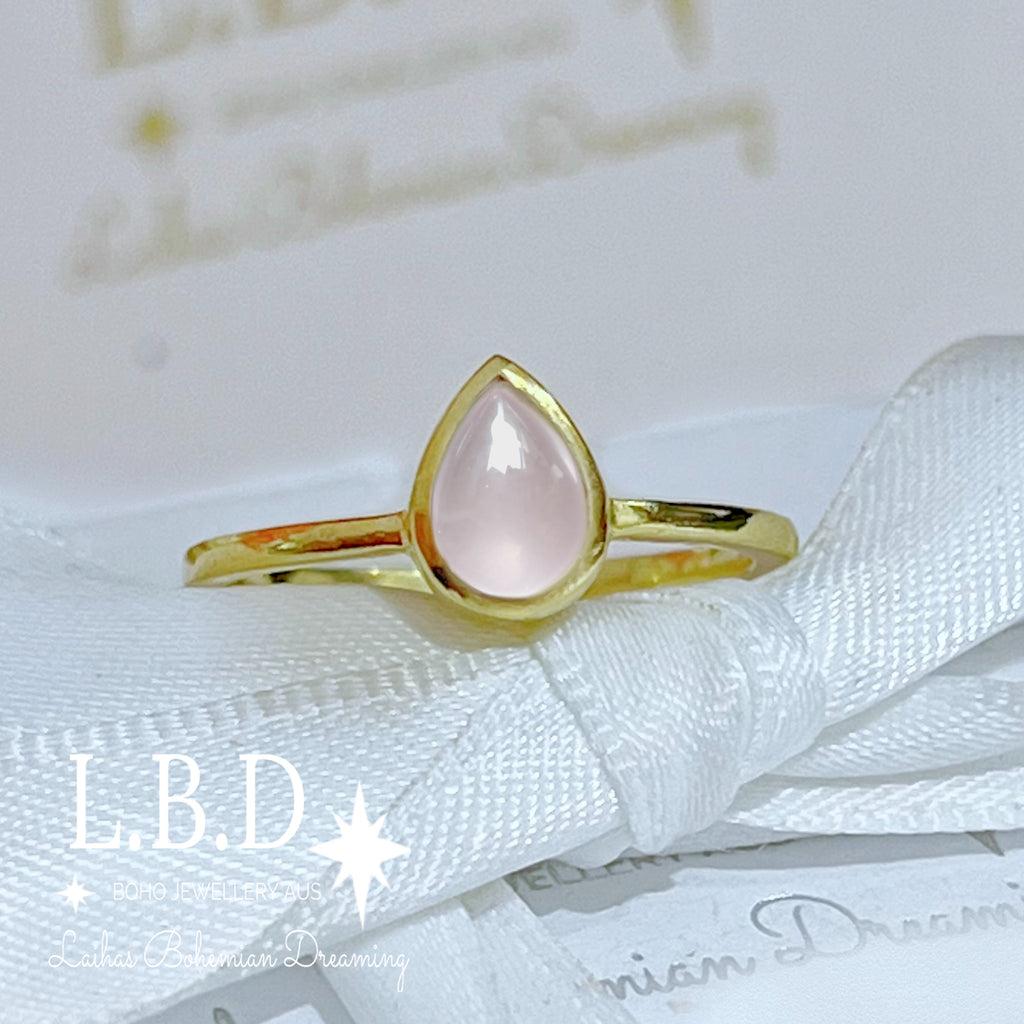 Laihas Mini Tearing Spirit Gold Rose Quartz Ring Gemstone Gold Ring Laihas Bohemian Dreaming -L.B.D