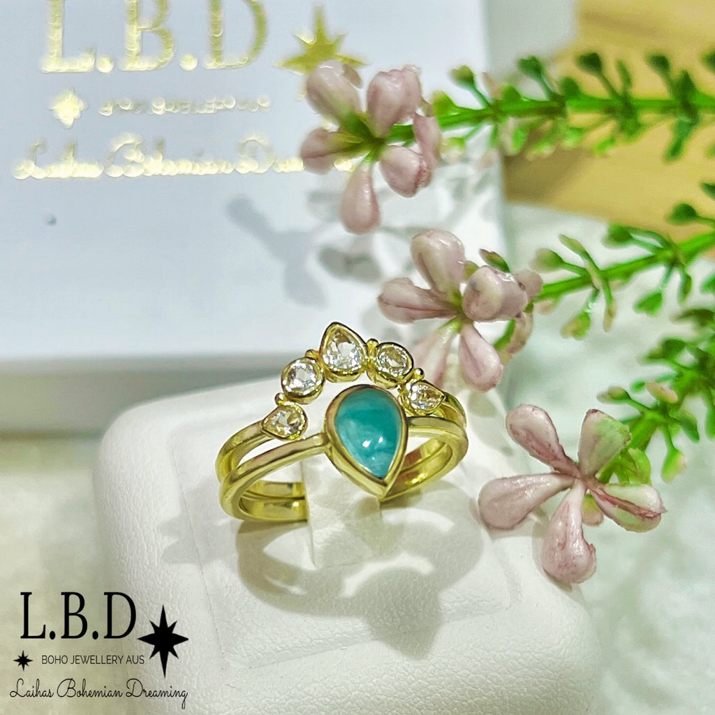 Laihas Queen Of Cups Gold Topaz and Amazonite Ring Set Gold gemstone Ring Laihas Bohemian Dreaming -L.B.D