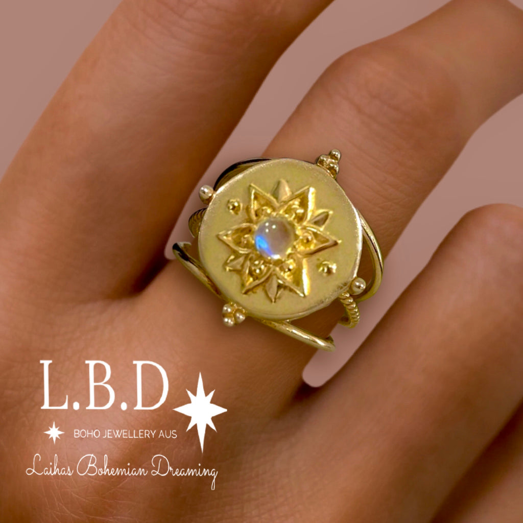 Intricate Vera May Gold Boho Ring- Moonstone Ring Gemstone Gold Ring Laihas Bohemian Dreaming -L.B.D