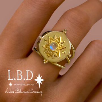 Intricate Vera May Gold Boho Ring- Moonstone Ring Gemstone Gold Ring Laihas Bohemian Dreaming -L.B.D