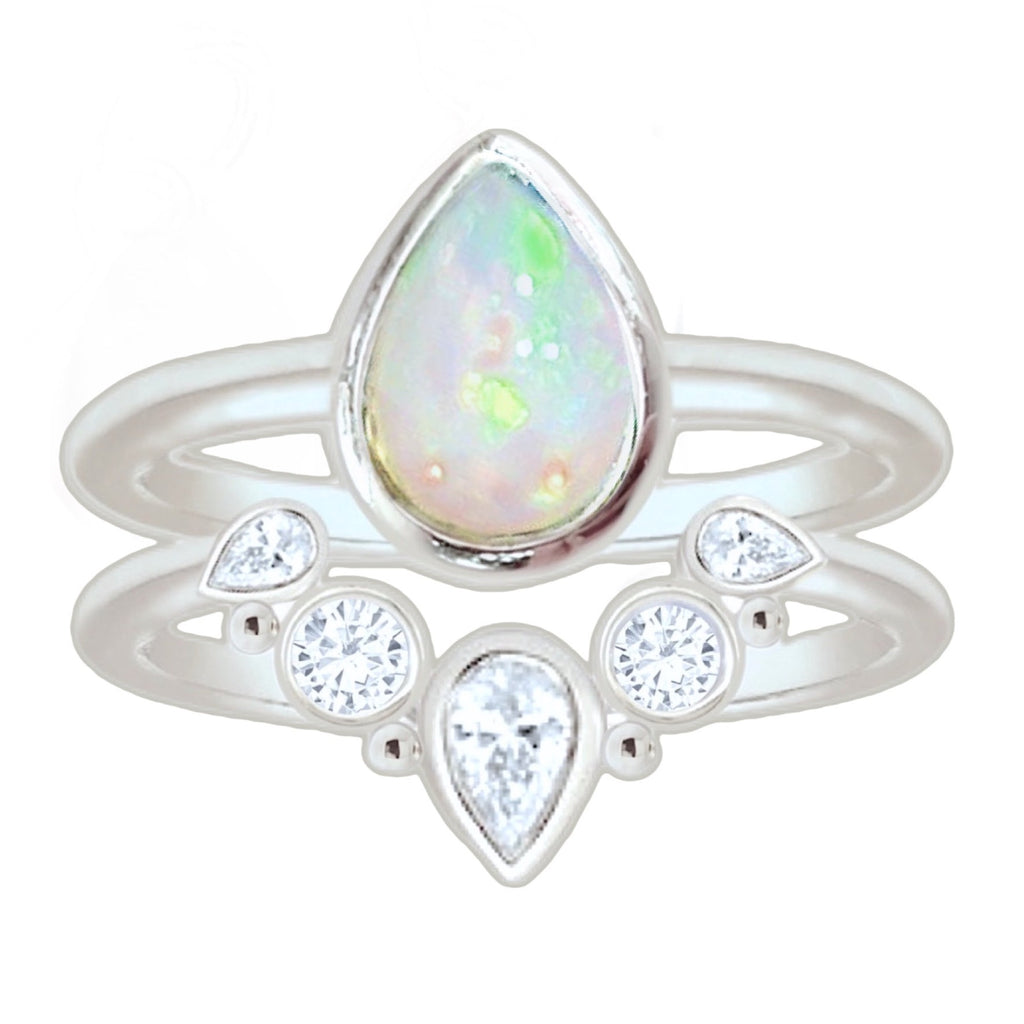 Laihas Queen Of Cups Genuine Opal and Topaz Ring Set Gemstone Sterling Silver Ring Laihas Bohemian Dreaming -L.B.D