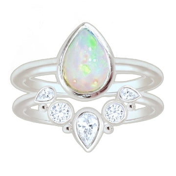 Laihas Queen Of Cups Genuine Opal and Topaz Ring Set Gemstone Sterling Silver Ring Laihas Bohemian Dreaming -L.B.D