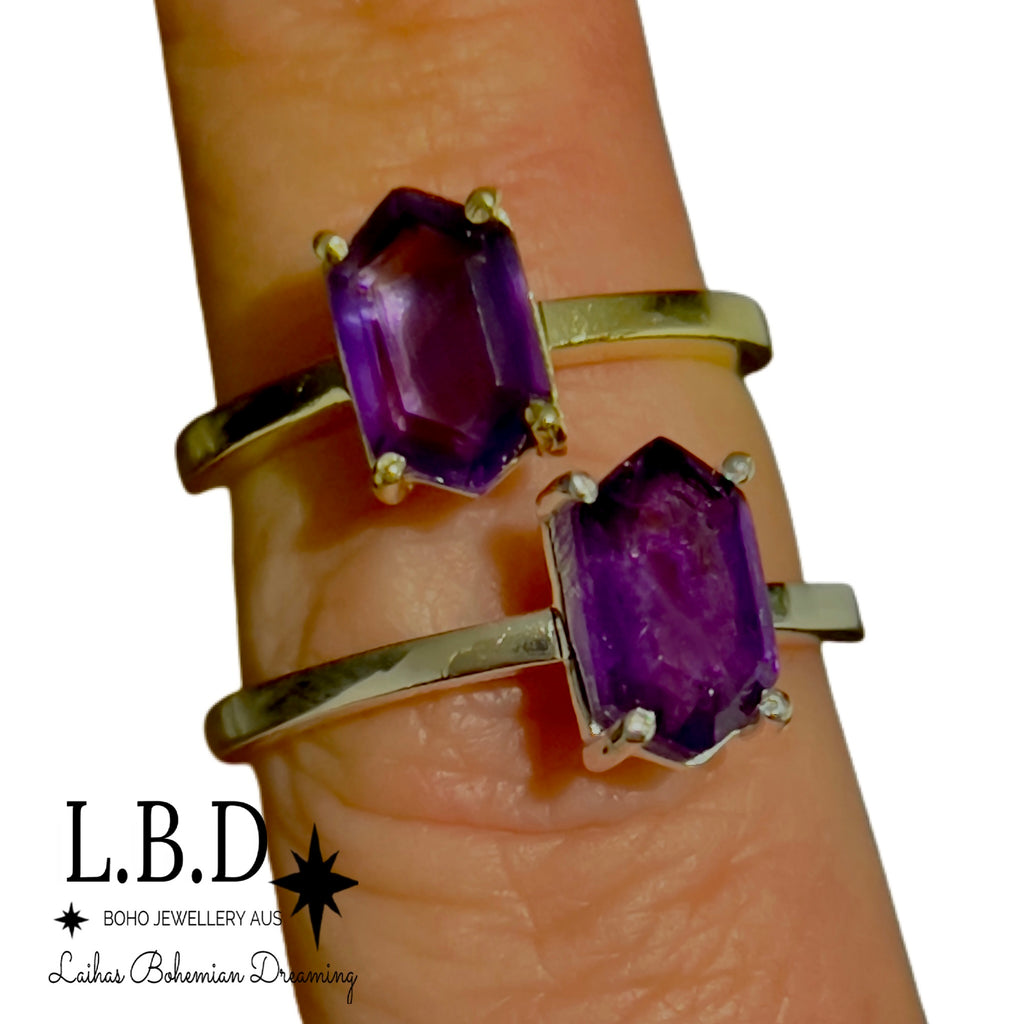 Laihas Gold Mini Hex Crystal Amethyst Ring Gemstone Gold Ring Laihas Bohemian Dreaming -L.B.D