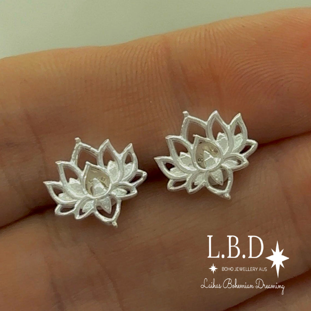 LAIHAS Boho Chic Lotus Flower Studs -Sterling Silver Sterling Silver Earrings Laihas Bohemian Dreaming -L.B.D