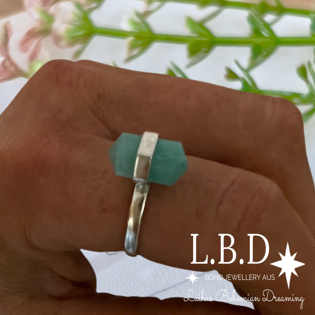 Laihas Crystal Kindness Amazonite Ring Gemstone Sterling Silver Ring Laihas Bohemian Dreaming -L.B.D