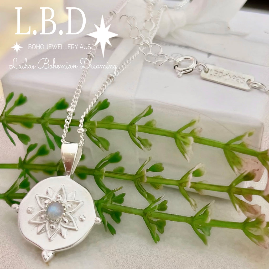 Laihas Intricate Vera May Sterling Silver Boho Necklace- Moonstone Necklace Gemstone Sterling Silver necklace Laihas Bohemian Dreaming -L.B.D