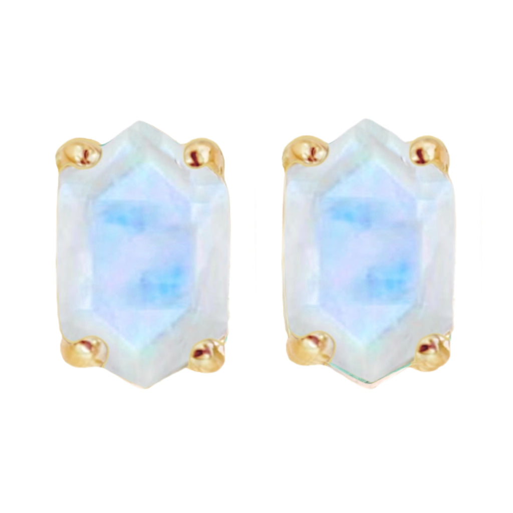 Laihas Miraculous Hexagon Moonstone Gold Stud Earrings Gold Gemstone earrings Laihas Bohemian Dreaming -L.B.D