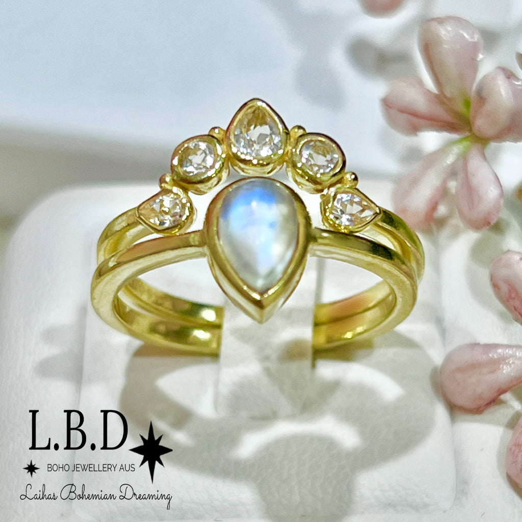 Laihas Queen Of Cups Gold Topaz and Moonstone Ring Set Gold gemstone Ring Laihas Bohemian Dreaming -L.B.D