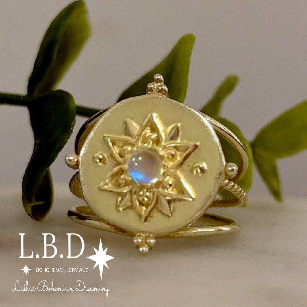 Intricate Vera May Gold Boho Ring- Moonstone Ring Gemstone Gold Ring Laihas Bohemian Dreaming -L.B.D