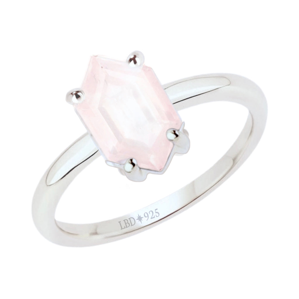 Laihas Mini Hex Crystal Rose Quartz Ring Gemstone Sterling Silver Ring Laihas Bohemian Dreaming -L.B.D