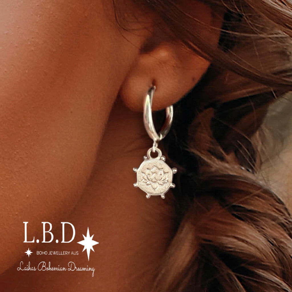 Laihas Perfectly Imperfect Lotus Flower Hoop Earrings- Sterling Silver Sterling Silver Earrings Laihas Bohemian Dreaming -L.B.D