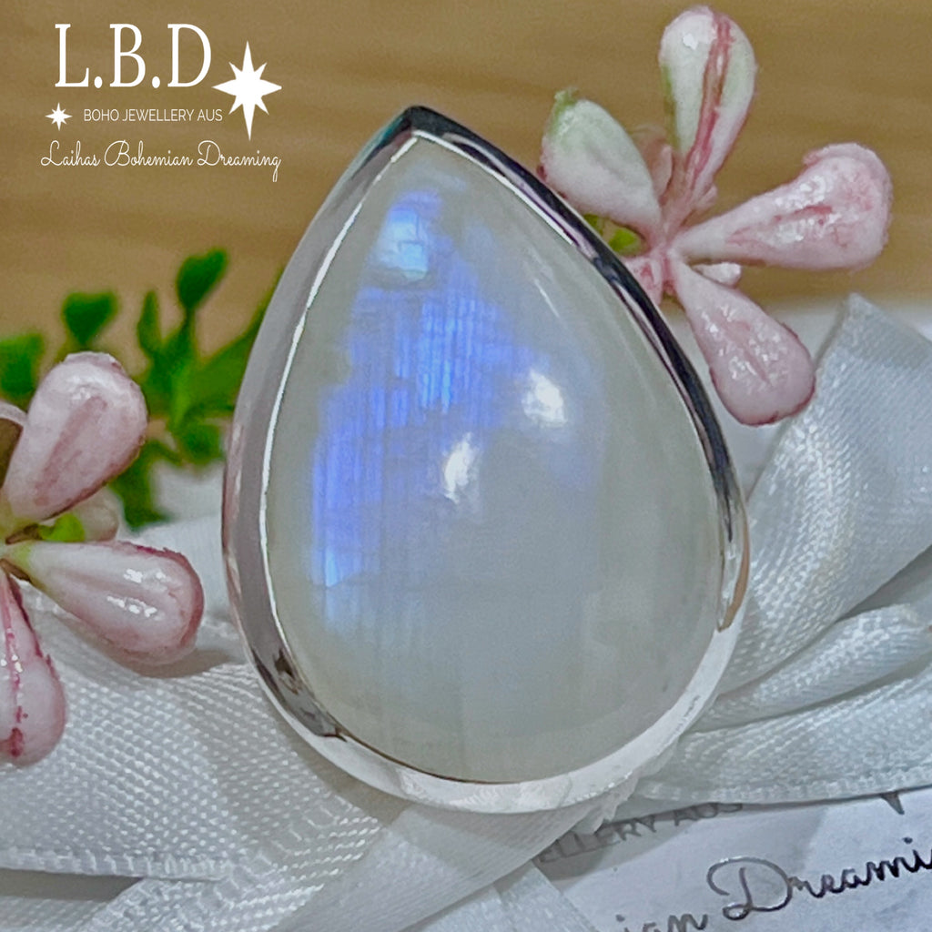 Laihas Classic Chic Raindrop XLARGE Moonstone Ring Gemstone Sterling Silver Ring Laihas Bohemian Dreaming -L.B.D