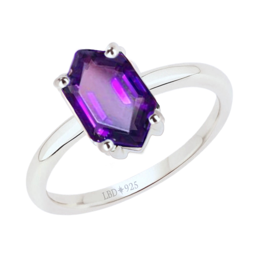 Laihas Mini Hex Crystal Amethyst Ring Gemstone Sterling Silver Ring Laihas Bohemian Dreaming -L.B.D