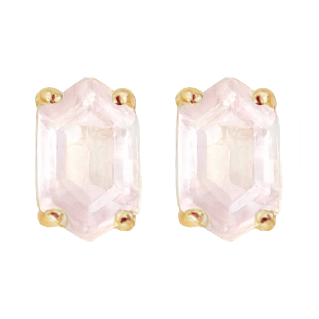 Laihas Hex Crystal Gold Rose Quartz Stud Earrings Gold Gemstone earrings Laihas Bohemian Dreaming -L.B.D