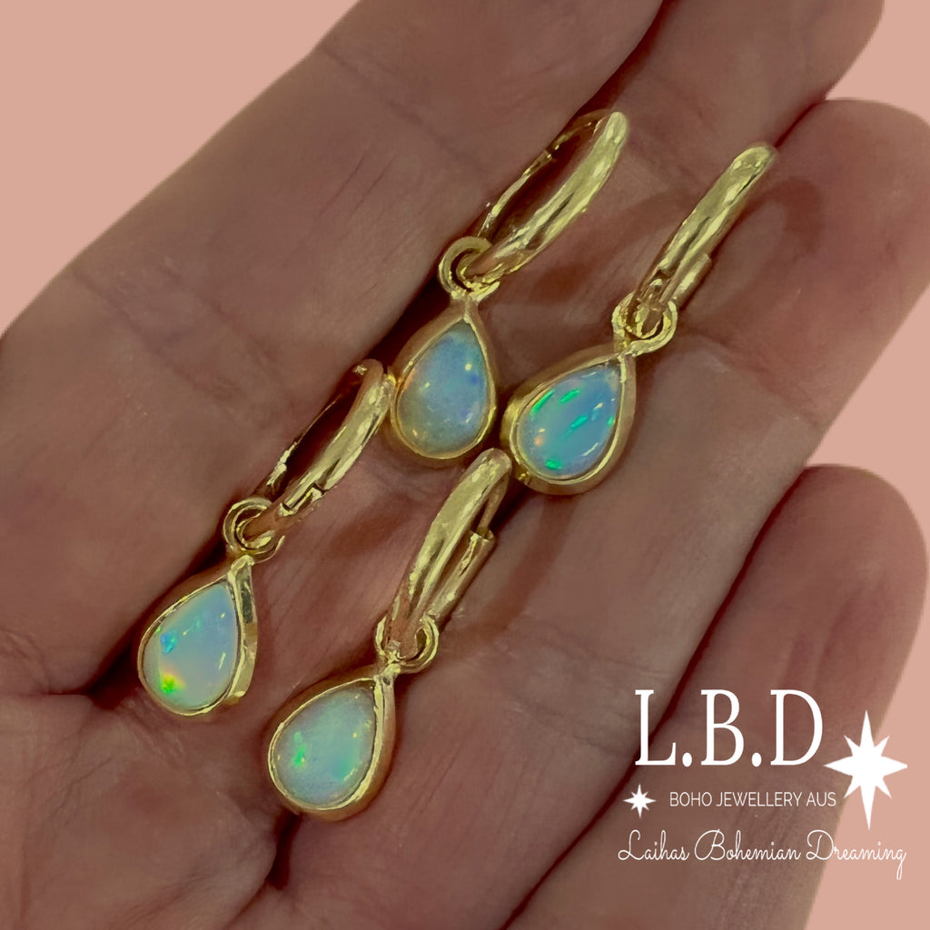 Laihas Classic Chic Raindrop Gold Opal Hoop Earrings Gold Gemstone earrings Laihas Bohemian Dreaming -L.B.D
