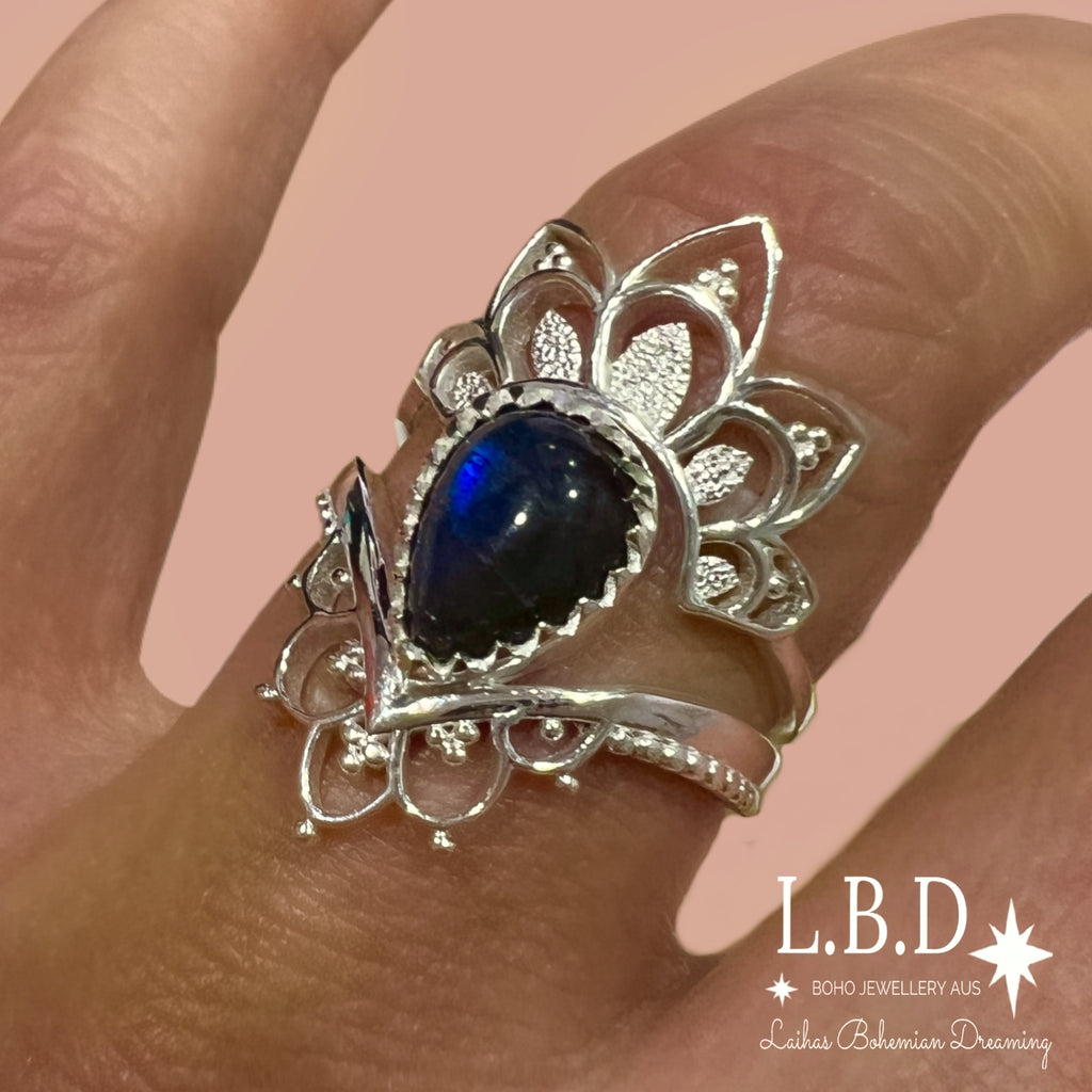 Laihas Daisly Boho Labradorite Ring Set Gemstone Sterling Silver Ring Laihas Bohemian Dreaming -L.B.D