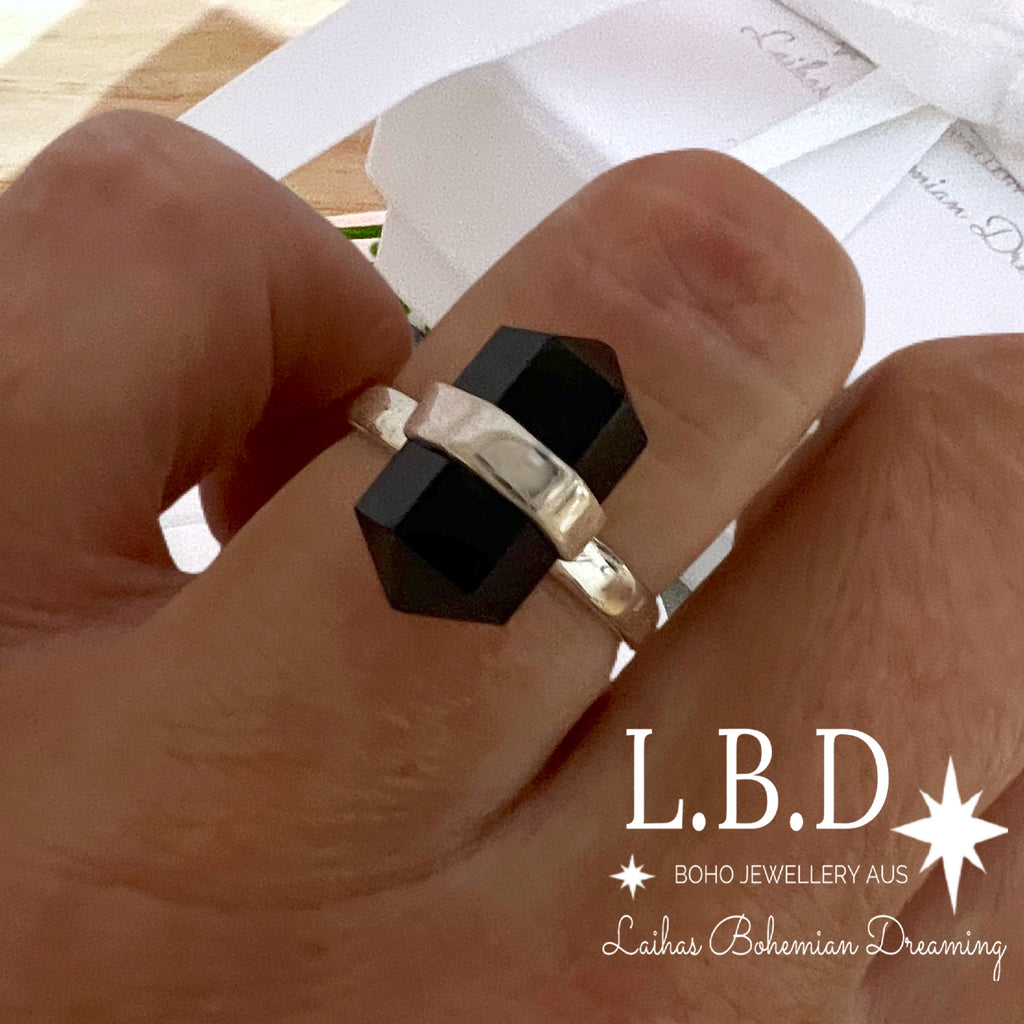 Laihas Crystal Kindness Onyx Ring Gemstone Sterling Silver Ring Laihas Bohemian Dreaming -L.B.D