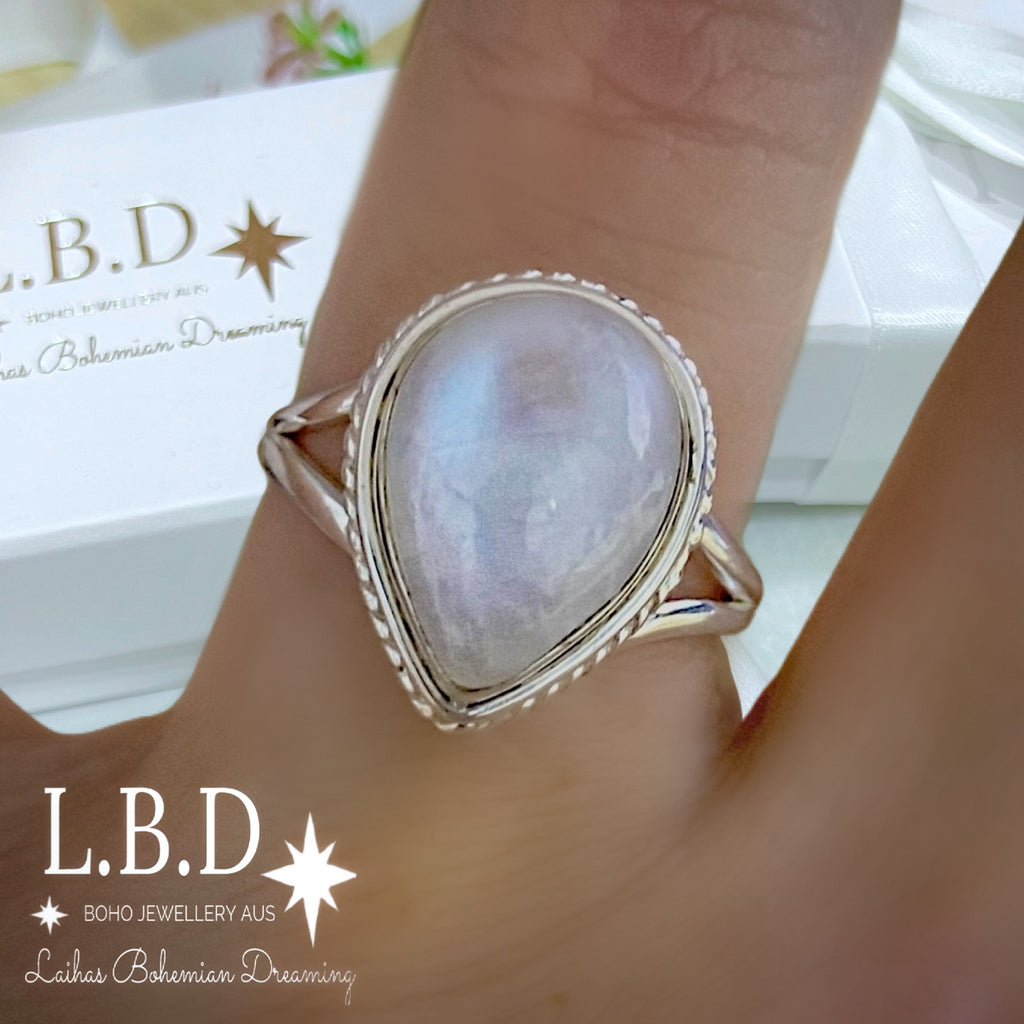Moonstone Ring- Twisted Raindrop Gemstone Sterling Silver Ring Laihas Bohemian Dreaming -L.B.D
