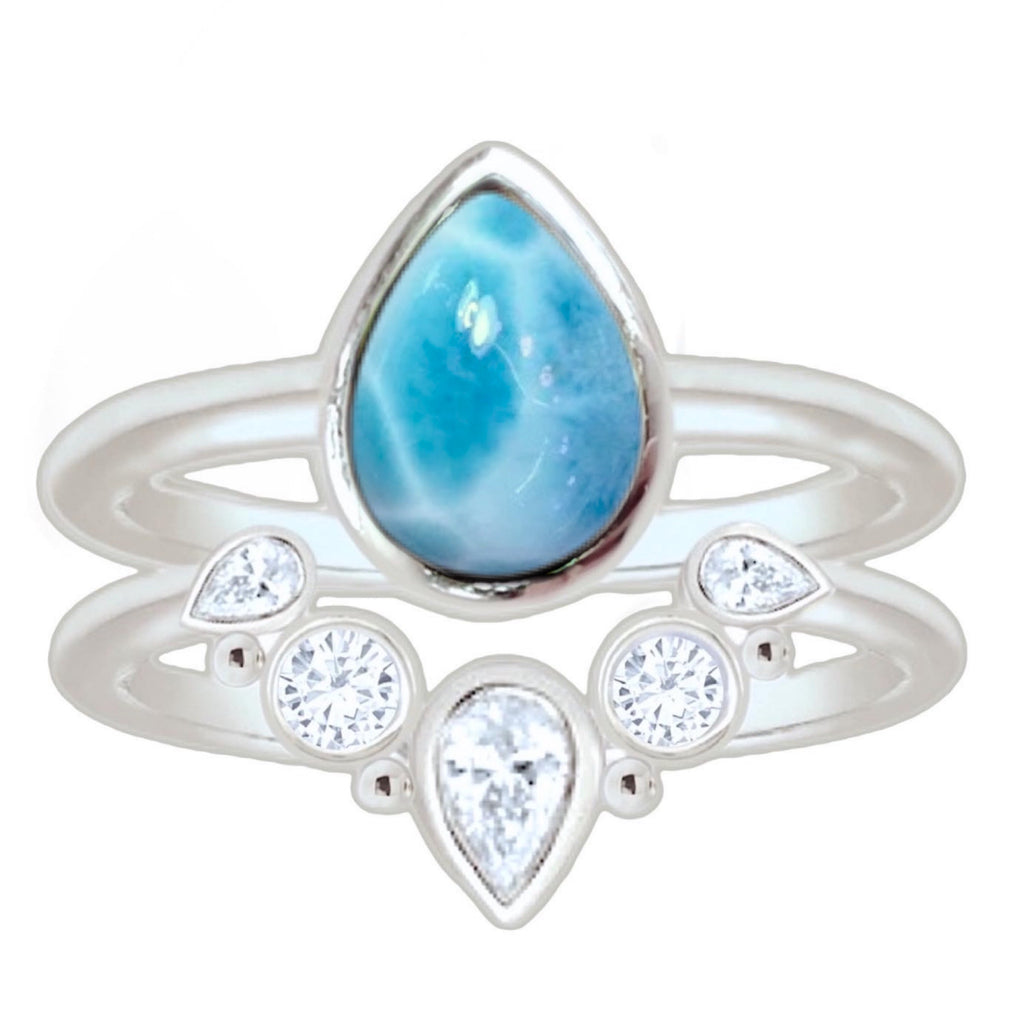 Laihas Queen Of Cups Topaz and Larimar Ring Set Gemstone Sterling Silver Ring Laihas Bohemian Dreaming -L.B.D