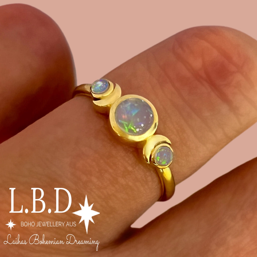 Laihas Moon Tribe Crystal Gold Opal Ring Gold gemstone Ring Laihas Bohemian Dreaming -L.B.D