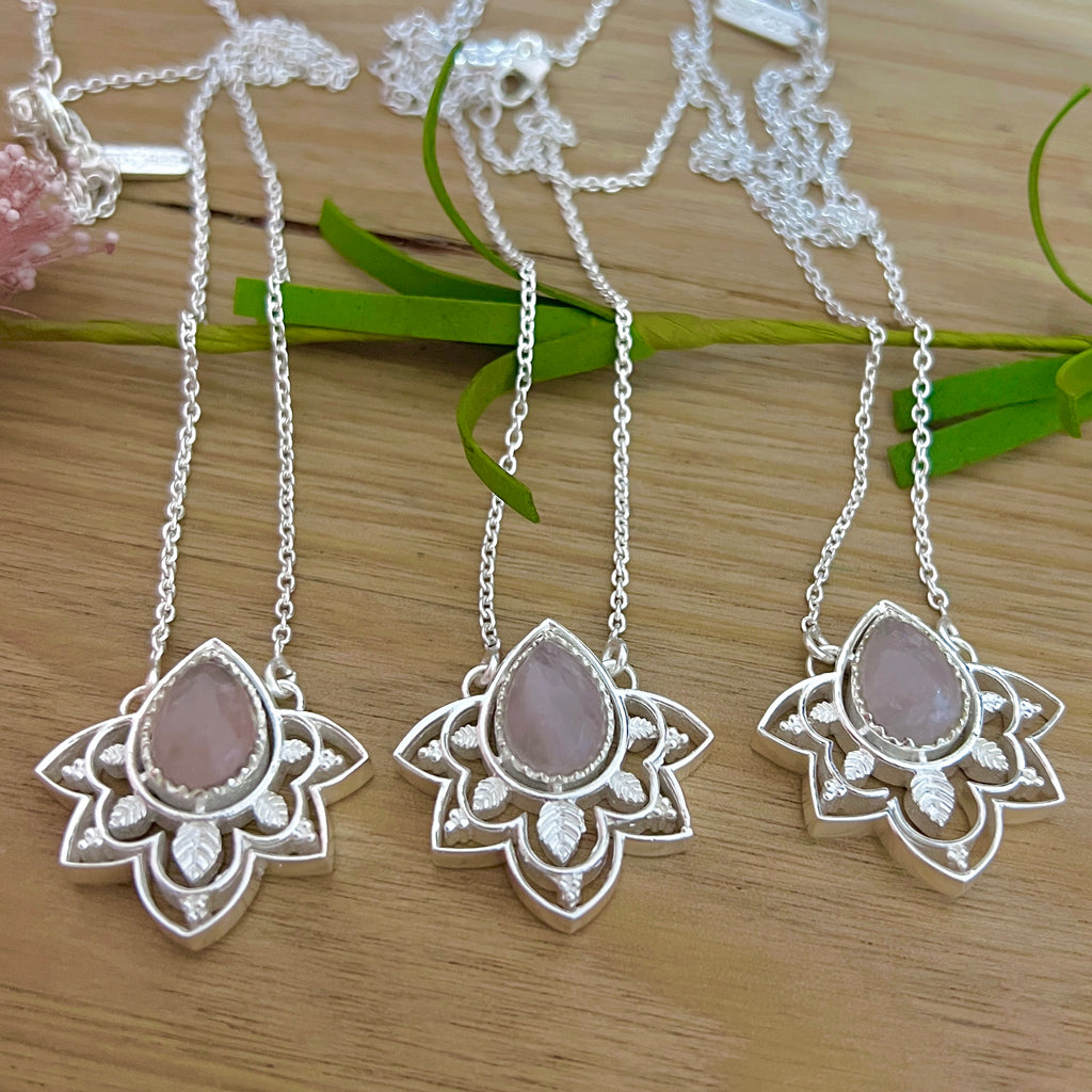 Laihas Daisly Boho Rose Quartz Necklace Gemstone Sterling Silver necklace Laihas Bohemian Dreaming -L.B.D