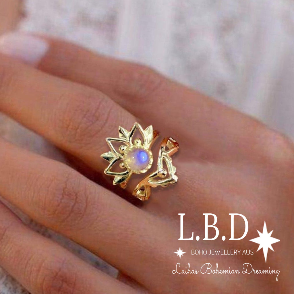 Gold Moonstone Ring Set- Inflorescence Gold Boho Ring Gemstone Gold Ring Laihas Bohemian Dreaming -L.B.D