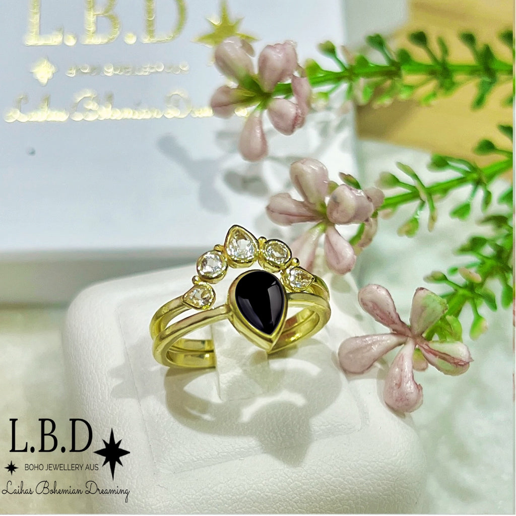 Laihas Queen Of Cups Gold Topaz and Onyx Ring Set Gold gemstone Ring Laihas Bohemian Dreaming -L.B.D