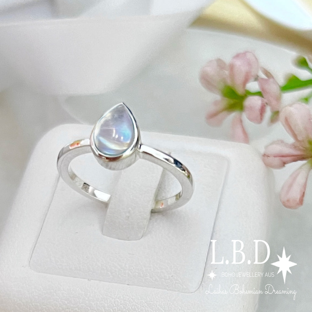 Laihas Mini Tearing Spirit Moonstone Ring Gemstone Sterling Silver Ring Laihas Bohemian Dreaming -L.B.D