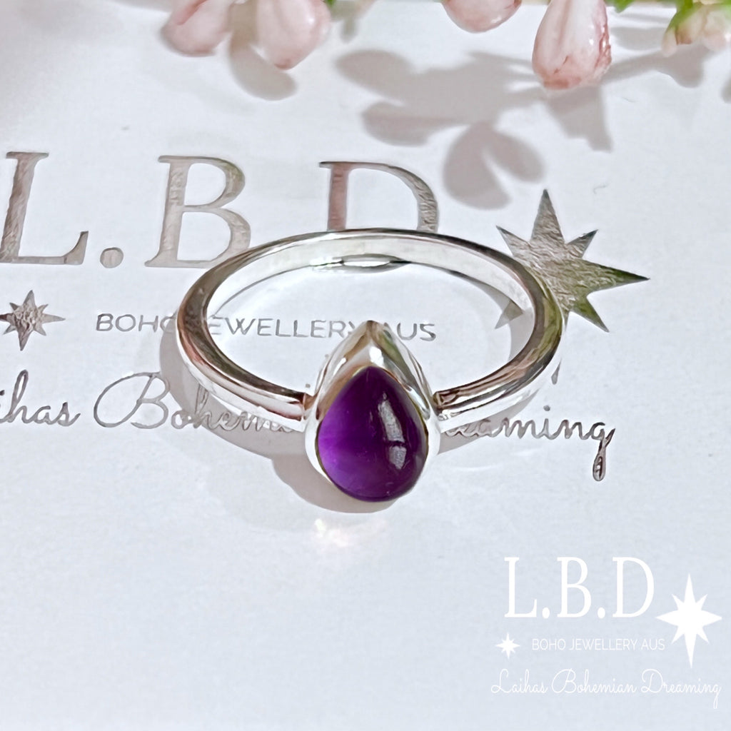 Laihas Mini Tearing Spirit Amethyst Ring Gemstone Sterling Silver Ring Laihas Bohemian Dreaming -L.B.D
