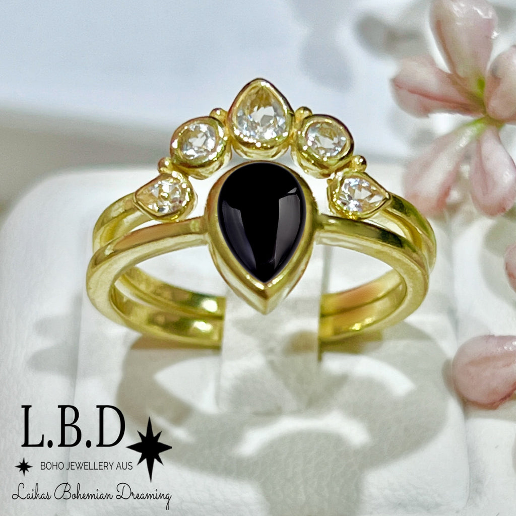 Laihas Queen Of Cups Gold Topaz and Onyx Ring Set Gold gemstone Ring Laihas Bohemian Dreaming -L.B.D