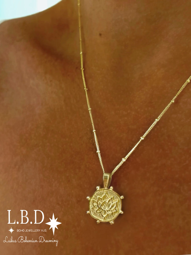 Laihas Perfectly Imperfect Lotus Flower Gold Necklace Gold Necklace Laihas Bohemian Dreaming -L.B.D