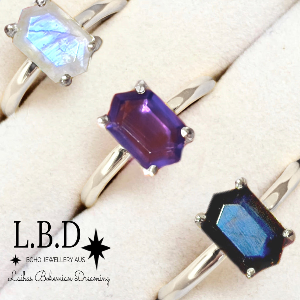 Laihas Mini Hex Crystal Amethyst Ring Gemstone Sterling Silver Ring Laihas Bohemian Dreaming -L.B.D