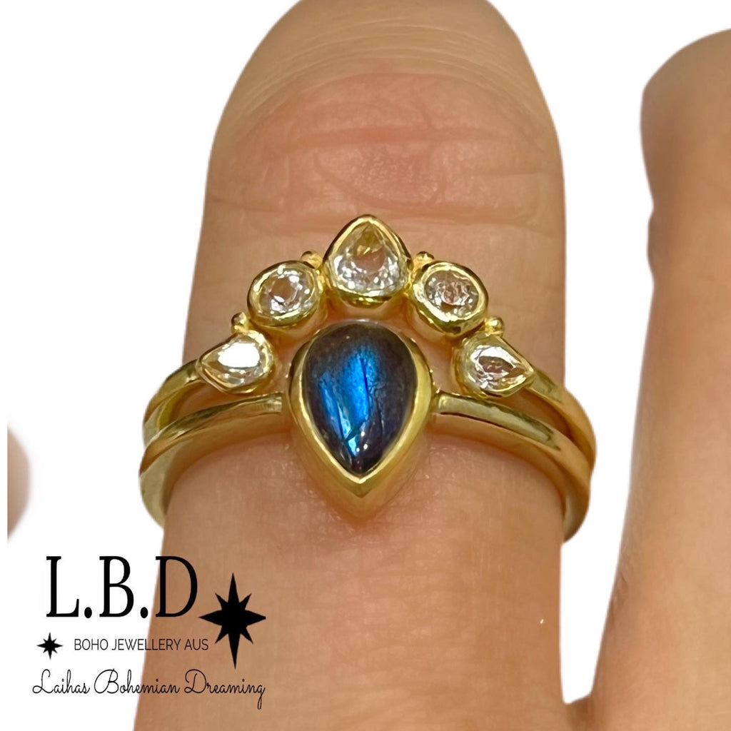 Laihas Queen Of Cups Gold Topaz and Labradorite Ring Set Gold gemstone Ring Laihas Bohemian Dreaming -L.B.D