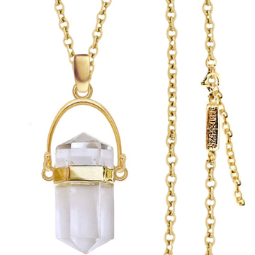 Laihas Large Crystal Kindness Gold Clear Quartz Necklace- Long Crystal Necklace Gold Gemstone Necklace Laihas Bohemian Dreaming -L.B.D