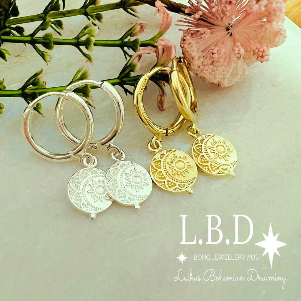 Laihas La Luna Sterling Silver Hoop Earrings. Sterling Silver Earrings Laihas Bohemian Dreaming -L.B.D