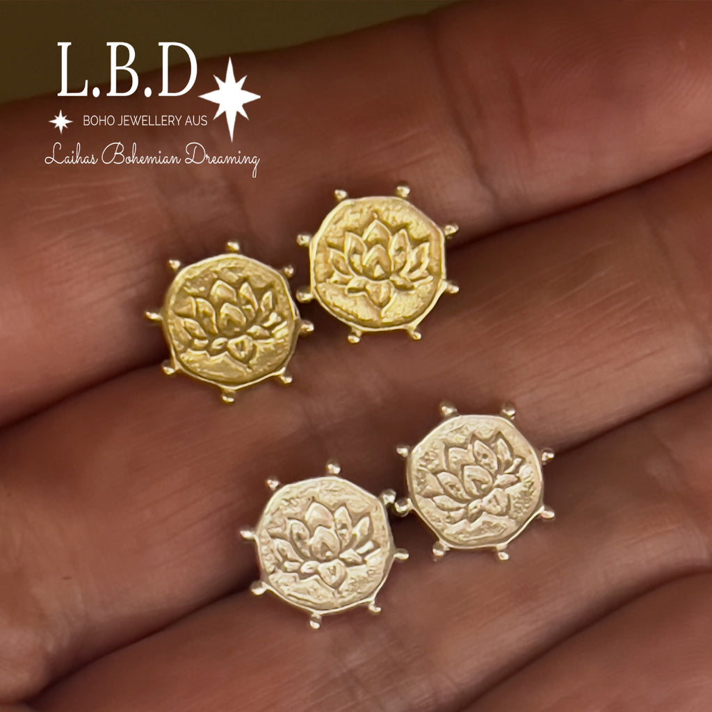 Laihas Perfectly Imperfect Lotus Flower Gold Stud Earrings Gold Earrings Laihas Bohemian Dreaming -L.B.D